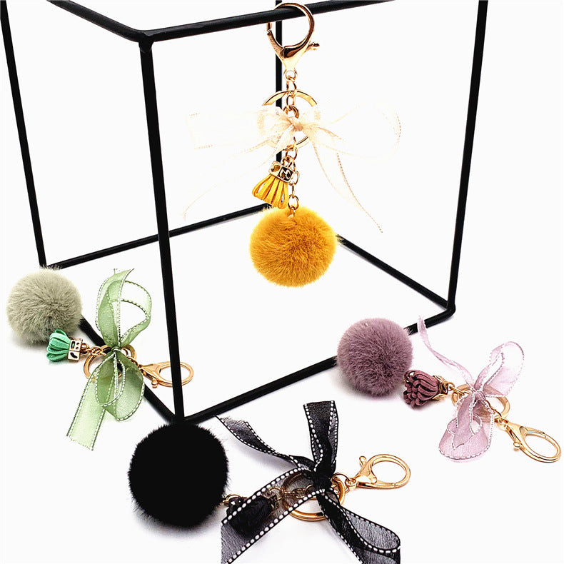 Wholesale Cute bow lace fur ball key chain